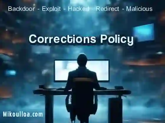 Corrections Policy Corrections Policy words being displayed on a computer screen with a man staring on it .