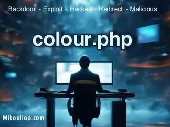 image contain a man sitting in front of a computer with the word colour.php being display on top of him. 