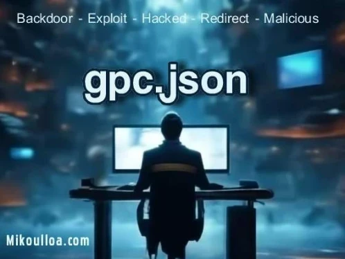 a man sitting in front of a computer screen with the word gpc.json display on top. 